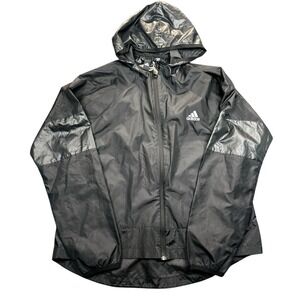 Adidas Women's Large Windbreaker Jacket Black Running Full Zip Front NWOT
